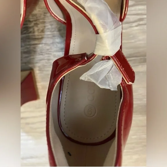 Red Chunky High Heel Shoes Pointed Toe, Ankle strap, Leather Upper Woman's 9 M - Picture 8 of 14
